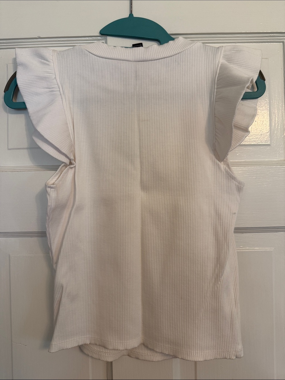 Alya White Ribbed Ruffle Sleeve Tank Top - Picture 5 of 6